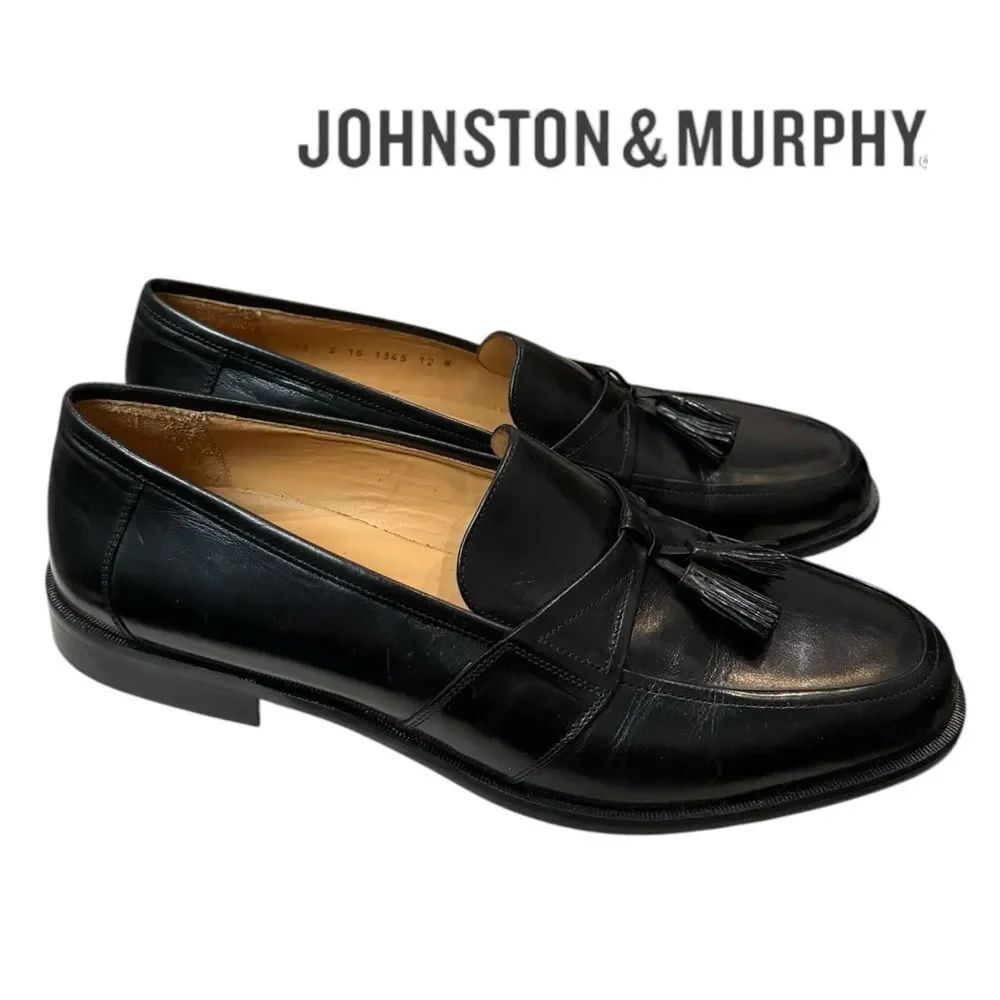 New Johnston & Murphy Men's Horner Black Leather Loafers Dress Shoes 12 12W